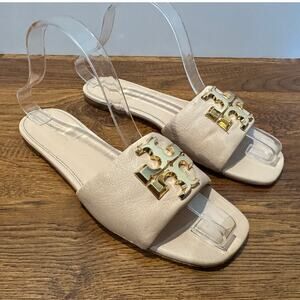 Tory Burch Eleanor Leather Slides Light Pink Gold Hardware Women’s 8M Designer